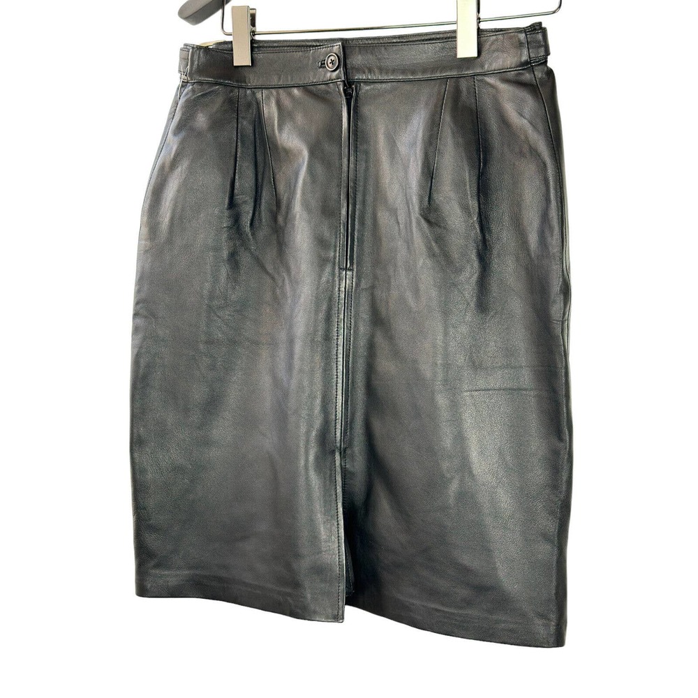Saguaro Genuine Soft Leather Double Slit Buckle Skirt Black Women's Size 14 - Picture 4 of 16
